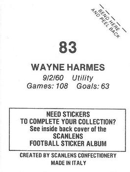 1984 Scanlens VFL Stickers #83 Wayne Harmes Back